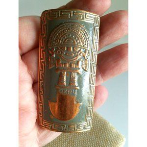 Vintage TUMI God Pendant Peru Handcrafted Copper Enamel Rare 2.75"